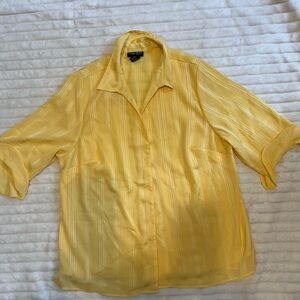 Maggie Bankes  Yellow Striped Casual button up with attached tank Shirt  0X 16W